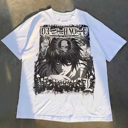 Men's T-Shirts 2024 Spring And Summer New Style Mens Cotton T-Shirt Japanese Anime Pattern Print Hip-Hop Y2k Street Casual Round Neck White Top J240522