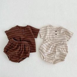 Clothing Sets Summer Baby Set 0-3Years Born Kids Boy Girl Short Sleeve O-Neck Striped Cotton T-shirt Bloomer Shorts 2PCS Outfits