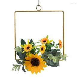 Decorative Flowers -Artificial Sunflower Floral Hoop Wreath Metal Ring Wedding Hanging Wall Garland Nursery Decor