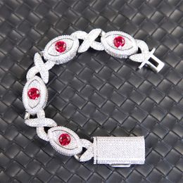 New Fashion Jewellery Mens Ruby Eyes 15Mm Sterling Sier VVS Moissanite Diamond Cuban Link Bracelet