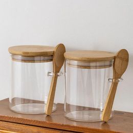 Storage Bottles 2 Pcs Airtight Glass Jars Food Containers Lids Canister Canisters Bamboo Cereal