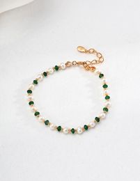 24ss new designer jewelry luxury high quality 18k gold Pearl and emerald bracelet Simple and refreshing design Adjustable length Vintage gold bracelet beaded