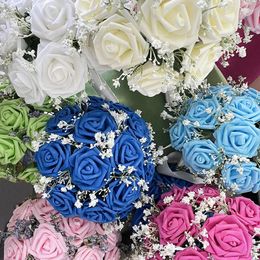 Wedding Flowers Bridal Bridesmaids Bouquet Foam Rose Babys Breath Bride Accessories Table Centerpiece Decoration