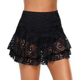 Women's Swimwear Women Sexy Sweet Bottom Running Double Lace Crochet Skirt Mid Waist Bikini Swimsuit Shorts