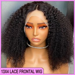 High Quality Peruvian Indian Brazilian Black 100% Raw Virgin Remy Human Hair Kinky Curly 13x4 Transparent Lace Wig 14-16 Inch