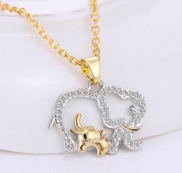 Pendant Necklaces Fashion Handmade Charm Gold Color Crystal Animal Big Elephant With Baby Hollow Necklace Jewelry For Women Family1742135