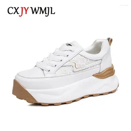 Casual Shoes CXJYWMJL Platform Sneakers Women Genuine Leather Wedgies Vulcanized Ladies Thick Bottom Autumn White Shoe Lace-up