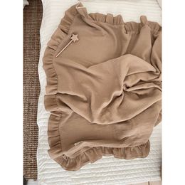 2 Layer Muslin Swaddle Cotton Gauze Soft Ruffle Baby Receiving Bath Towel Infant Sleeping Stroller Blanket d0005a