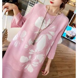 Casual Dresses Fashion Miyake Pleated Elegant Print Loose Dress Women's Spring And Summer Fashionable Age-reducing Flared Sleeve A-line