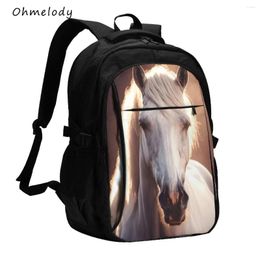 Backpack White Horse Animal Large College School Backpacks For 17in Laptop Bag Middle Teens Boys Girls