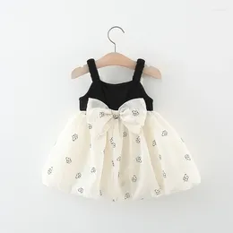 Girl Dresses Summer Baby Dress With Hanging Strap Korean Version Small Flower Mesh Big Bow Princess Party