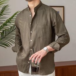 Men's Casual Shirts Mens Linen Henley Long Sleeve Cotton T-Shirt Regular-Fit Lightweight Breathable Beach Yoga Tunic Tops