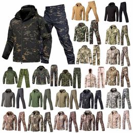 Softshell Outdoor Jacket Pants Set Woodland Hunting Shooting Clothing Tactical Camo Coat Combat Clothing Camouflage Windbreaker Efejd