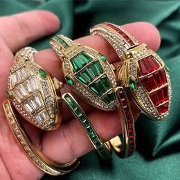 Mens and Womens Light Luxury Watch Brand Diamond Snake Bracelet Watch Quartz Open Clock Fashionable and Elegant Reloj W66 240513