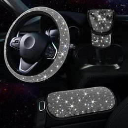 Steering Wheel Covers 3Pcs Car Accessories Set For Women Cover Gear Shift Armrest Pad Mat Bling Auto Diamond Decortion Styling