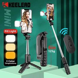 Selfie Monopods Keelead mini fill light selfie stick Bluetooth wireless remote control tripod extendable pole suitable for Samsung iPhone smartphones S2452207