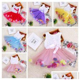 Girls Dresses Babies Clothes Princess Flower Dress 3D Rose Baby Girl Tutu With Colorf Petal Lace Bubble Skirt Drop Delivery Kids Mater Otndm