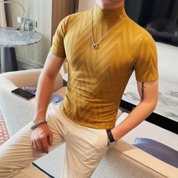 Men High Quality Short Sleeve Tshirts Male Slim Fit Mock Turtleneck Solid Colour Tshirt Brand Clothing 4XLM 240509