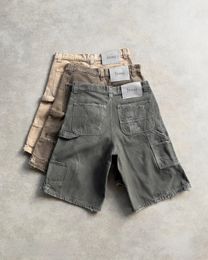 Reaven Retro Hip Hop Ripped Hole Shorts Men Wash Baggy Denim Work Shorts Fashion Cargo Pants Embroidery Jorts Shorts Streetwear 240523