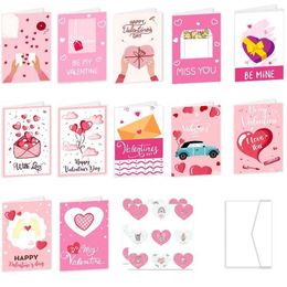 Gift Cards Greeting Cards 26 Happy Valentines Day cards with envelopes pink love cards with heart-shaped stickers wedding Valentines Day party discounts WX5.22