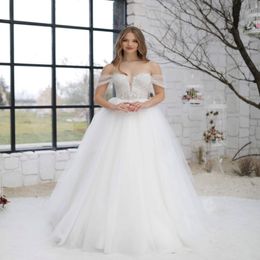 Vintage Plus Size A Line Wedding Dresses With Lace Top Tulle Off Shoulder Corset Back Sweep Train Bridal Gowns For Garden Country 234u