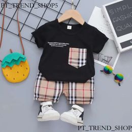Baby Jungen Mädchen Kleidungsstücke karierte Kleinkind -Säuglings -Sommerkleidung Kinder Outfit Kurzarm Casual T Shirt Shorts 766
