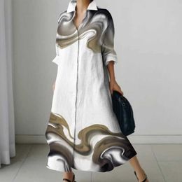 Basic Casual Dresses Autumn Large Size Loose Casual Aesthetic Dress 2023 Sexy Beach Shirt Dress New Bohemian Style Long Slve You Party Robe T240523