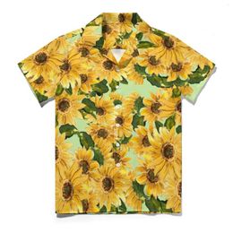 Men's Casual Shirts Blooming Sunflower Shirt Yellow Flowers Elegant Hawaii Men Short Sleeve Vacation Harajuku Custom Oversized Blouses