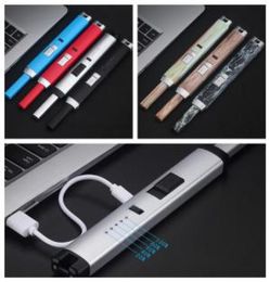 USB Electronic Kitchen Lighter 10 Colours Electric Rechargeable Windproof Metal Long Arc Lighter Cigarette Lighters OOA63126560256