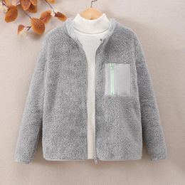 Jackets Caual Girls Pocket Front Plush Fleece Coat Comfortable Zipper Warm Stand Collar Teddy Fall/Winter