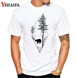 Men T Shirt gym Print Bear Tree Forest Graphic Tee Short Sleeve White TShirts Summer Simple Pattern Tops69468149702141