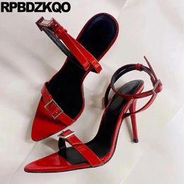 Dress Shoes Super-high Buckle Stiletto Open Toe Sexy Stripper Pumps Rhinestone Large Size Women Fetish Sandals High Heels Ankle Strap