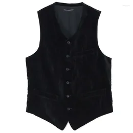 Men's Vests YAMAMOTO-Style Multipocket Vest Shibori Velvet Dark Style Stripe Design High Quality Japanese Suit