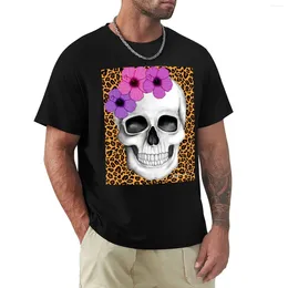 Men's Polos Skull With Flowers (On Leopard Print Background) T-shirt Customs For A Boy Tshirts Men