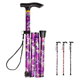 Lightweight Foldable Walking Sticks For Elderly Women Men Telescopic 93cm Adjustable Folding Floral Metal Cane Climbing Hiking L2405