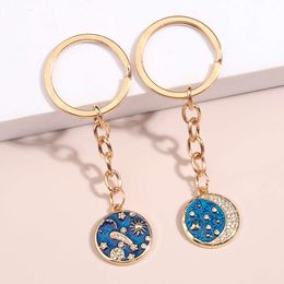 1Set(2Pcs) Best Friend Keychain Moon Sun Star Ring Universe Key Chains Souvenir Gifts For Women Men DIY Handmade Jewelry