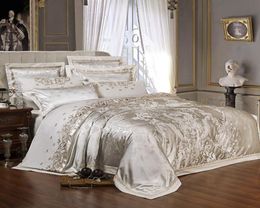 Sliver Golden Luxury Satin Jacquard Bedding Sets Embroidery Bed Set Double Queen King Size Duvet Cover Bed Sheet Set Pillowcase5392129