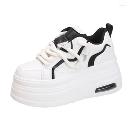 Casual Shoes White Black Chunky Sneakers Women Spring Autumn 8cm Thick Bottom Dad Woman Fashion PU Leather Platform Ladies