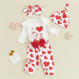 Clothing Sets Infant Baby Girl Valentine S Day 4Pcs Outfit Long Sleeve Romper With Heart Print Pants And Hat Headband Set