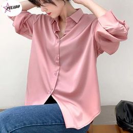 Women's Blouses PULABO Satin Shirt Womens Clothing Silk Shirts Vintage Blouse Office Lady Sheer Top Longsleeve Dress Ladies Overshirt