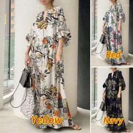 Casual Dresses 2024 Ladies Fashion Chinese Style Printing V-neck Simple Cotton Loose Leisure Home Long Large Size Dress