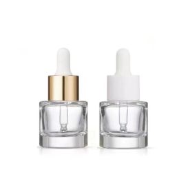 wholesale 15ml Round Clear Glass Serum Dropper Bottle with white gold silver cap for serum perfume ZZ