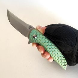 Limited Custom Version Barker Knives Dragon Scale Hokkaido Flipper Green Titanium Folding Knife Sharp M390 Blade Outdoor Camping Tactic Ilqj