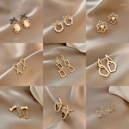 Stud Earrings Korean Matte Metal Style Sweet Earring For Women Vintage Crystal Geometric Drop Statement Female Party Jewellery