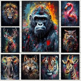 Graffiti Owl Gorilla Lion Tiger Animal Portrait Poster Monkey Giraffe Canvas Painting Abstract Wall Art Picture Room Home Decor Unframed