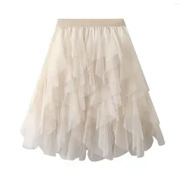 Skirts Imcute Women Tulle Tutu Skirt Solid Colour Elastic Layered Mesh Fairy A-Line For Beach Party Y2K Streetwear