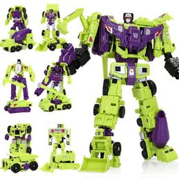 Transformation toys Robots Haizhixing 6 IN 1 NEW Transformation Toys Anime Devastator Action Figure KO G1 Robot Aircraft Engineering Vehicle Model Boy Kids Y240523
