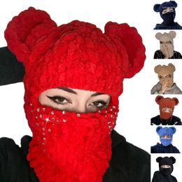 Berets 667E Bear Ear Balaclava Hat Scarf Halloween Party Funny Hooded Mask Winter Warm