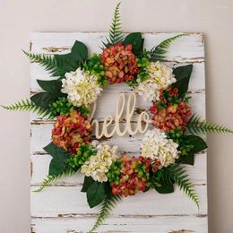 Decorative Flowers Front Door Wall Hanging Fake Festival Wreath Artificial Home Decor Summer Hydrangea Vibrant Orange White For