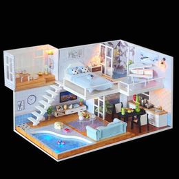 Doll House Accessories Handmade Miniaturas Wooden Diy Doll House Miniature Dollhouse Furniture Handcraft Model Kits Box Puzzle Toys For Children Gift Q240522